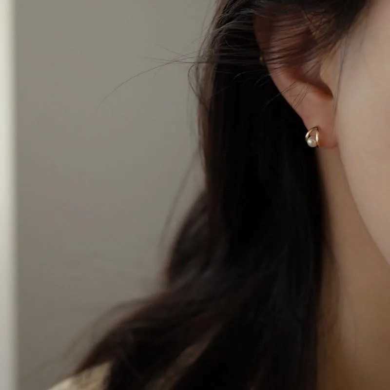 Simple Temperament INS Pearl Geometric Stud Earrings for Women 925 Sterling Silver 14k Gold Plated Jewelry GiftX241023