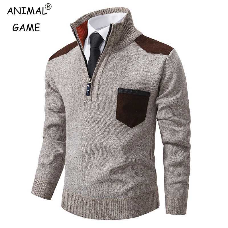 New Autumn Pullover Mens Sweater Half Zipper Patchwork Long Sleeve Warm Slim Sweaters Men Casual Fashion Sweater Men Clothing LX241024