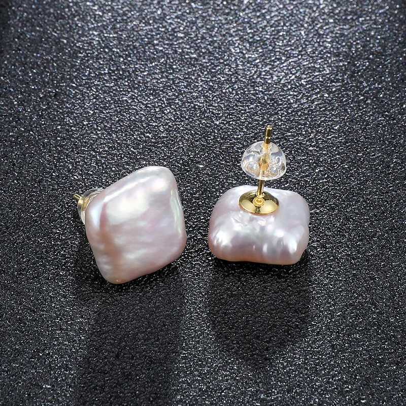 HENGSHENG 12-13mm Natural Pearls Colorful Square Baroque Earrings 925 Sterling Silver Simple For Women Girls Daily JewelryX241023