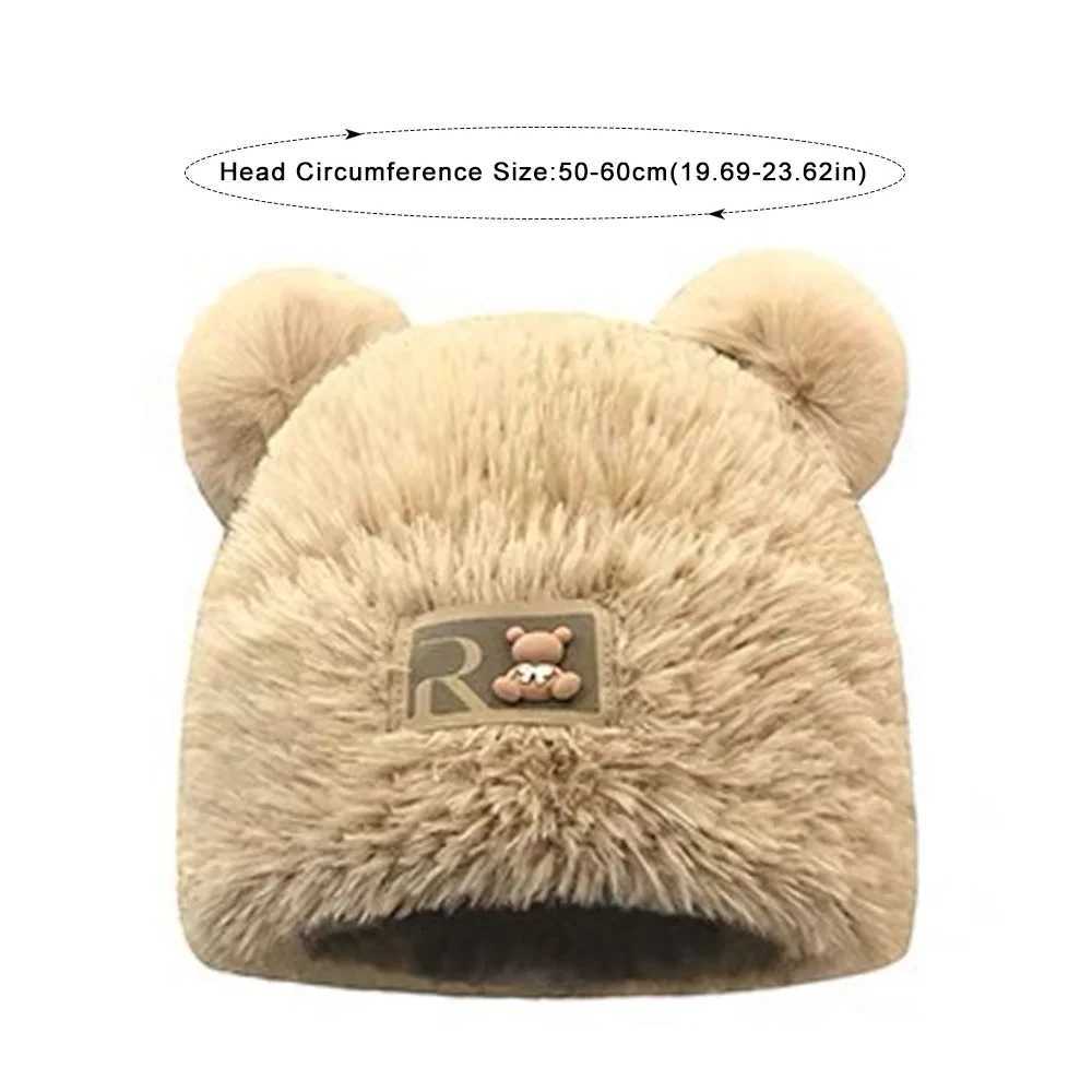 New ear protection plush hat plush cute bear bean hat wool warm hat X241023