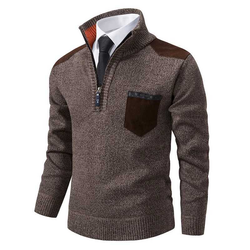 New Autumn Pullover Mens Sweater Half Zipper Patchwork Long Sleeve Warm Slim Sweaters Men Casual Fashion Sweater Men Clothing LX241024