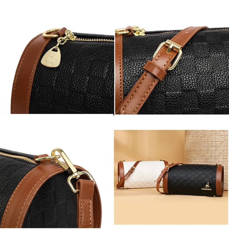 High Quality Leather Shoulder Crossbody Bag Fashion Cylinder Sac Women y Handbag ner Female Messenger Purse Tote 241021