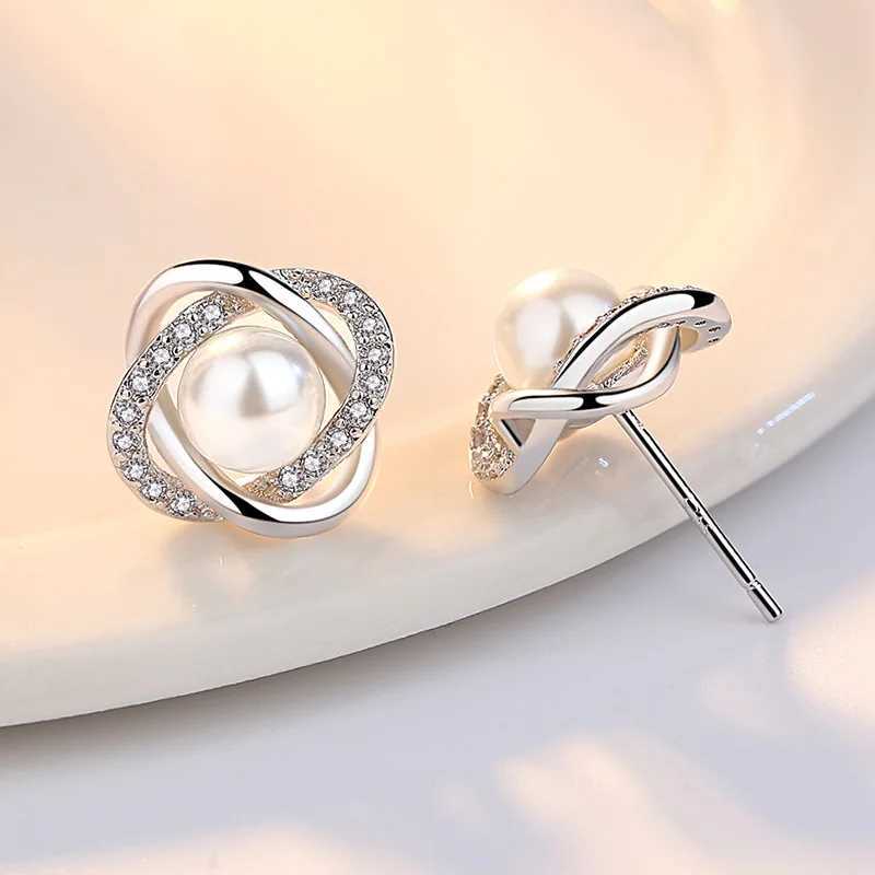 Real 925 Sterling Silver Crystal Jewelry New Cross Circle Pearl Stud Earrings For Women XY0200X241023