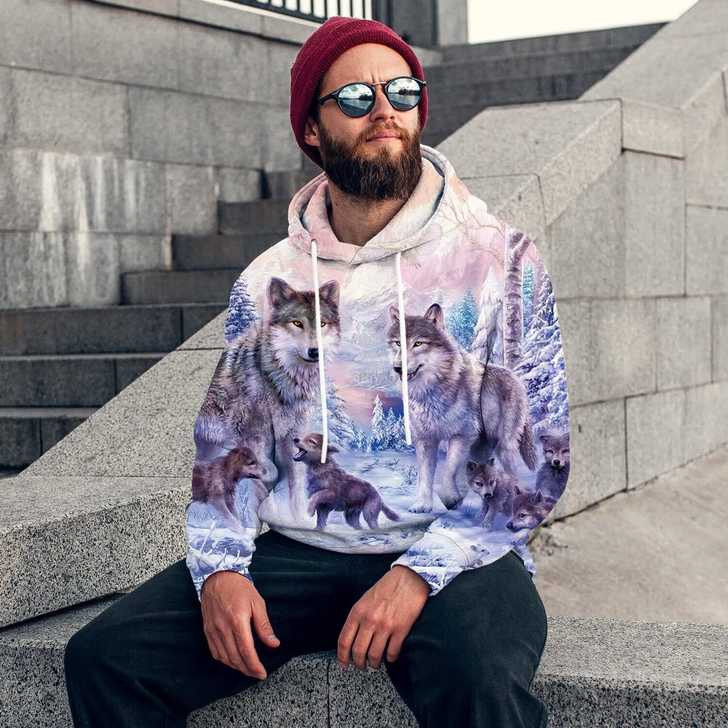 Hoodie for Mens Womens Wolf Hoodies for Men Pink Hoodie 3D Women Sweatshirt Fantasy fashion trend Pullover Graphic Graphic Hoodies sweatshirt Pullover