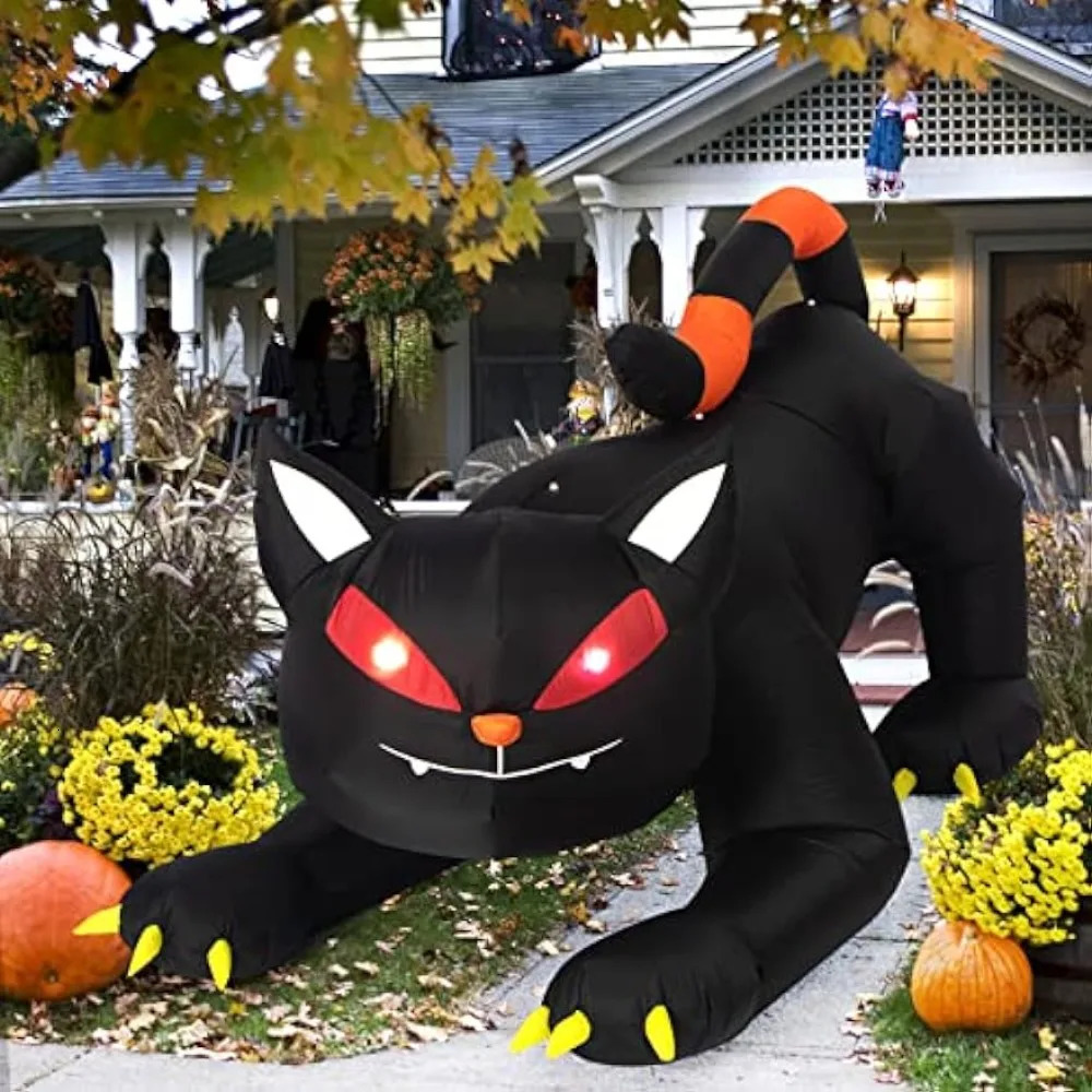 Halloween inflatable 1.8m black cat toy vibrating head ghost LED light indoor and outdoor courtyard inflatable decoration fun party display 241024