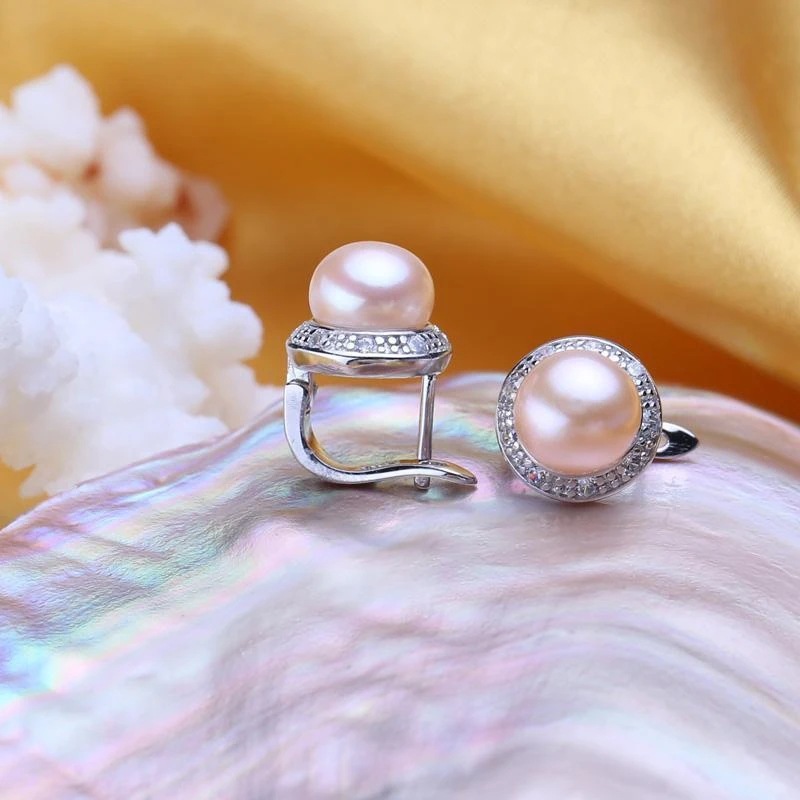 Simple Fashion Round Zircon Pearl Stud Earrings Women 925 Sterling Silver Earrings Classic Princess Crystal Stud Luxury Jewelry Exquisite Gift