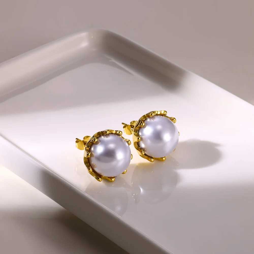 Vintage Imitation Pearl Stud Earrings for Women Stainless Steel Gold Color Piercing Earrings Trend Summer Ear Jewelry aretesX241023