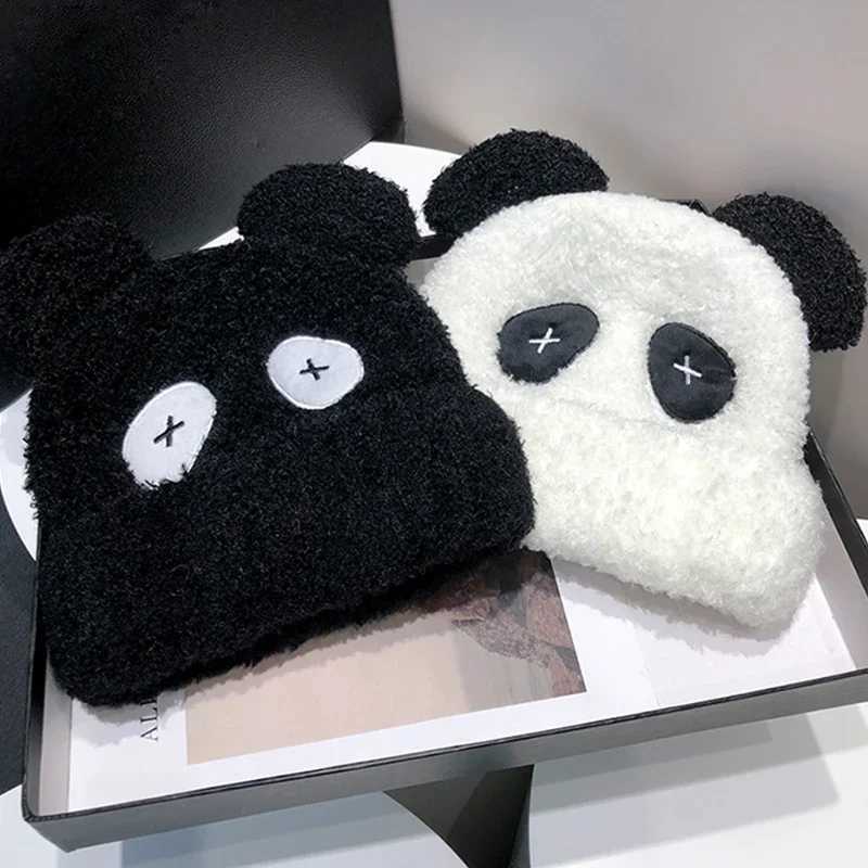 Winter cartoon panda hat for warm 2023 new fashion panda ear fur fluffy hat Sklies Beanies hat warm winter warm thick hat X241023