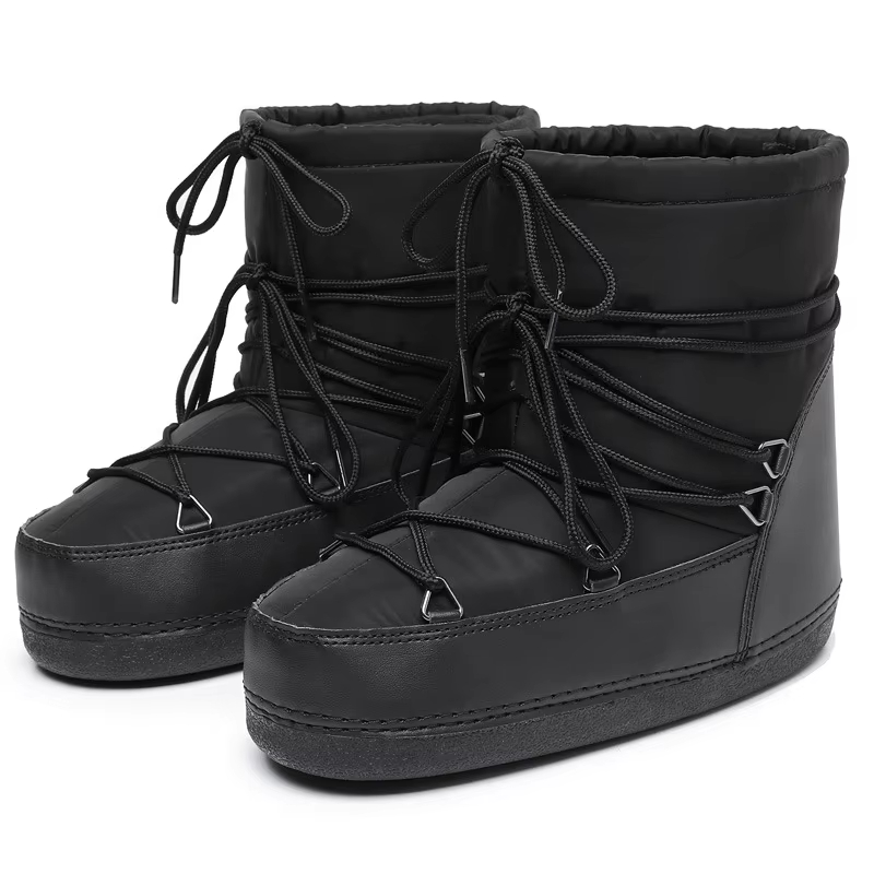 Winter short snow Bright surface waterproof platform moon lace-up ankle Designer non-slip bright Womens ski boots 241118