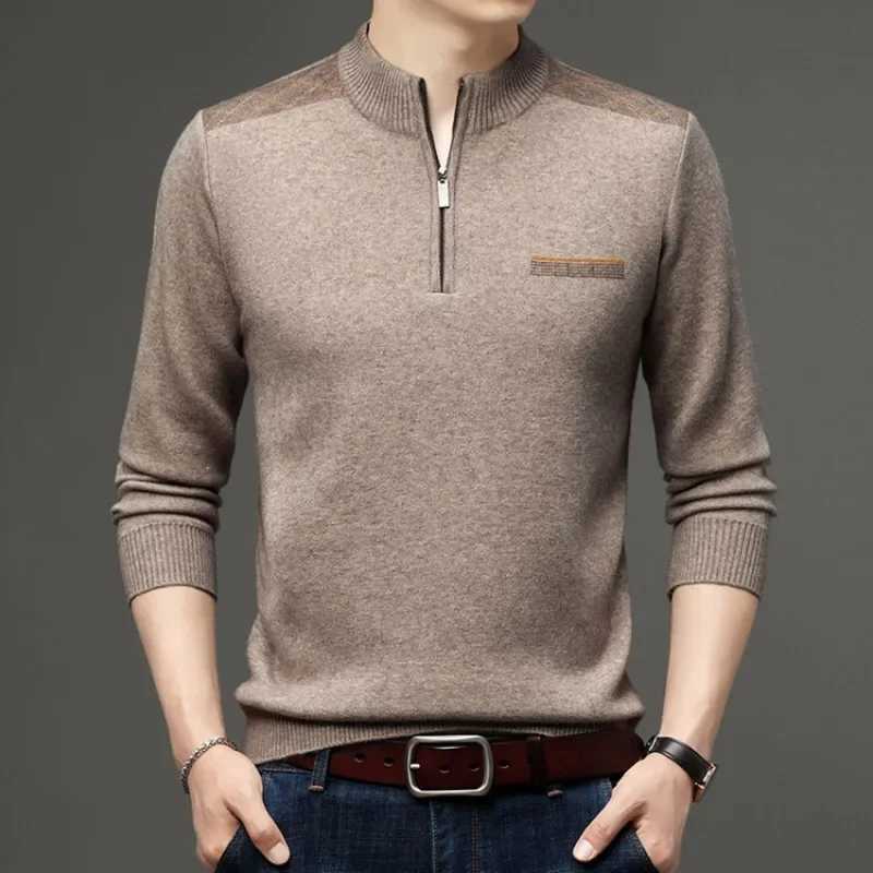fall and winter New Mens Solid Color Half-high Neck Zipper Pullover Knit Sweater Fashion Casual Mens Warm Long-sleeved Sweater LX241024