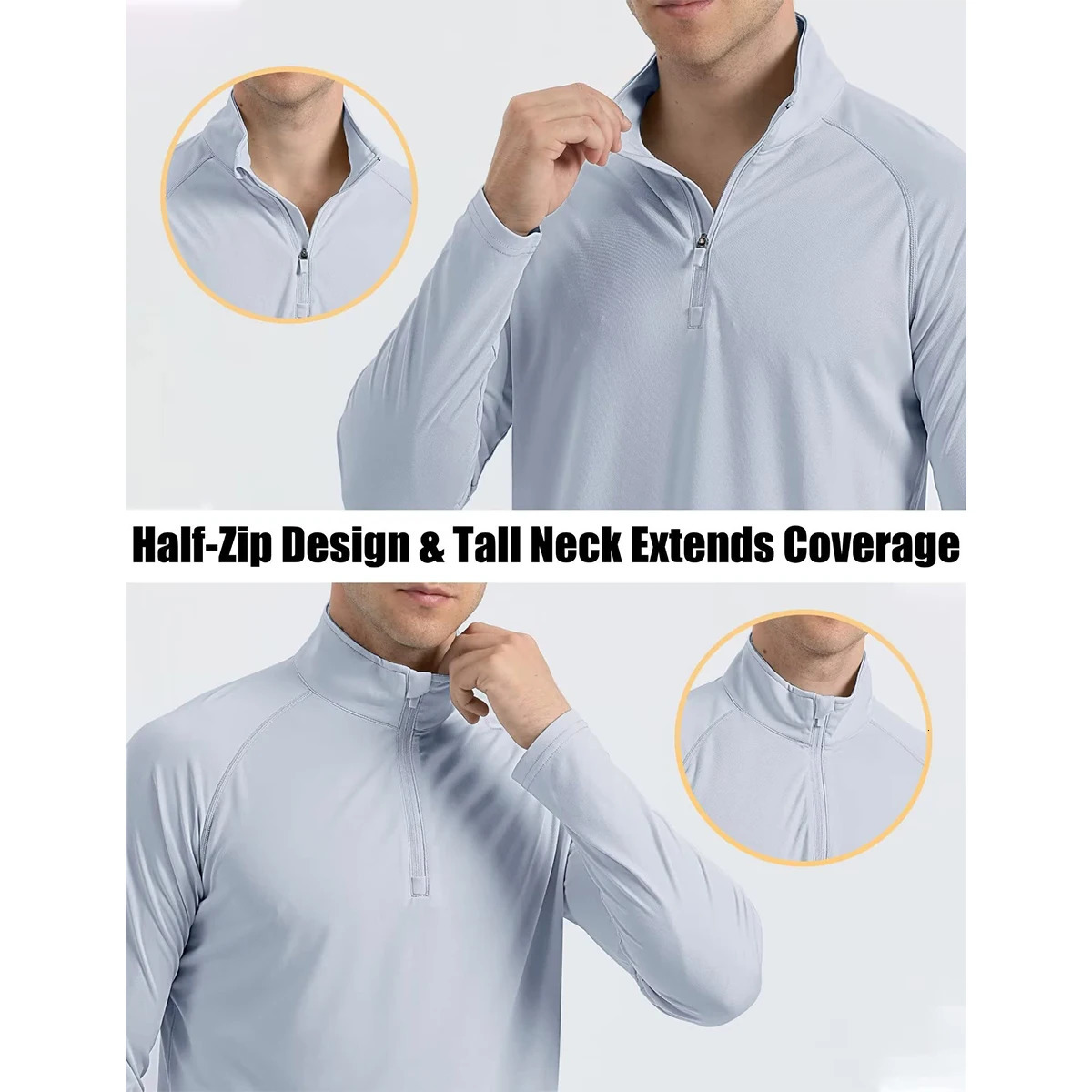 Magcomsen UPF50Mens T-shirt UV Sunscreen Long Sleeve Hiking Fishing Shirt Quick drying 1/4 Zipper Summer Sports Pull up Top 241024