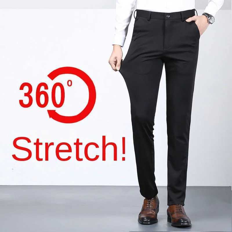 Mens Summer Casual Suit Pants Elastic Non-ing Trousers Men Black Thin Pants Slim-fit Straight Business Formal Suit TrousersX241023