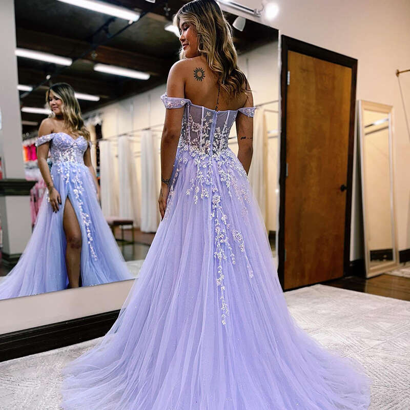 Eightree Formal A-e Evening Prom Dresses Off The Shoulder Appliques Tulle Dress Saudi Arabia tail Party Gowns Custom Size
