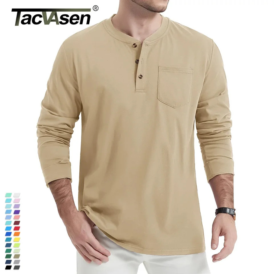 Takwasen high-quality cotton Henry T-shirt mens Henry collar long sleeved shirt spring and autumn casual shirt floral top mens T-shirt 241024