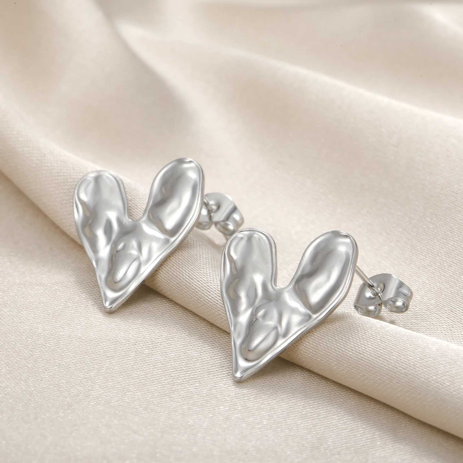 Teamer Fashion Uneven Heart Stud Earrings Stainless Steel Gold Color Earrings for Women Birthday Jewelry Romantic Couple GiftX241023