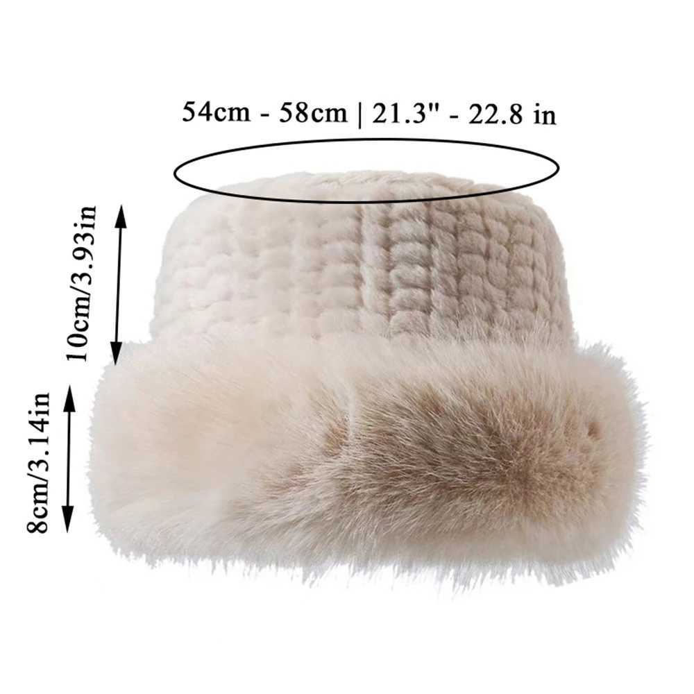 New Fem Knitted Fluffy Real Rex Rabbit Fur Leather Hat Warm Outdoor Warm Natural Fur Hat Womens Fashion Knitted Fur Hat X241023