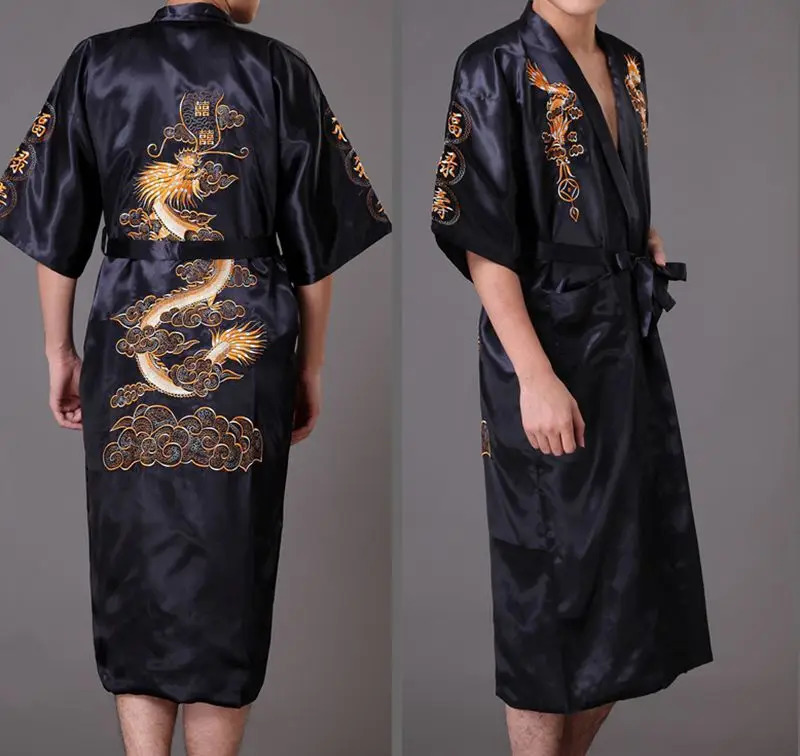 Chinese style long robe classic embroidered dragon kimono mens sleepwear long bathroom satin luminous loose sleepwear terrace 241023