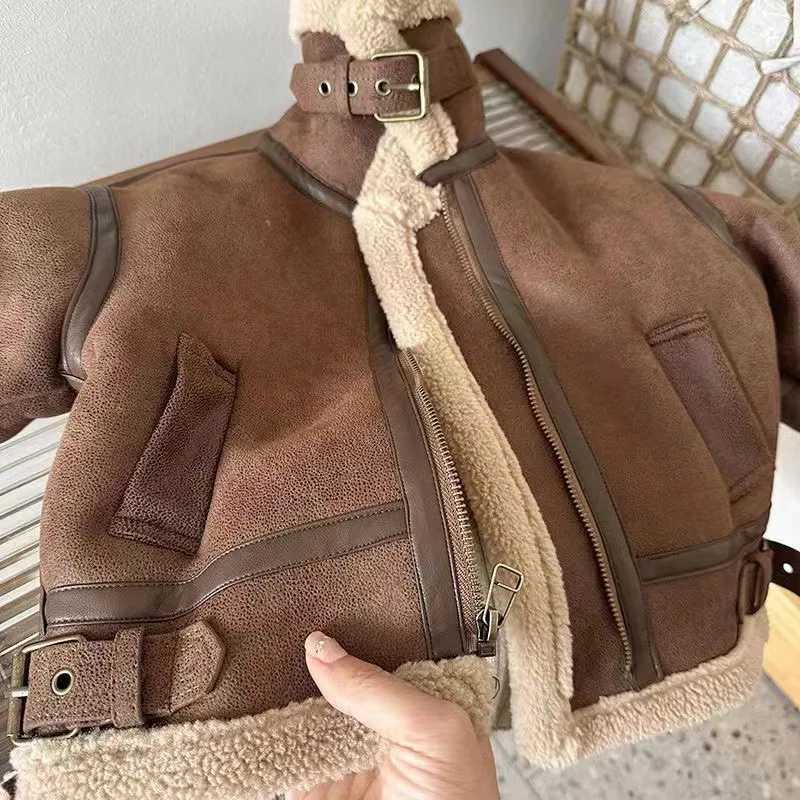 Boys suede jacket autumn and winter wool thick zipper jacket motorcycle childrens cashmere casual jacket W241023