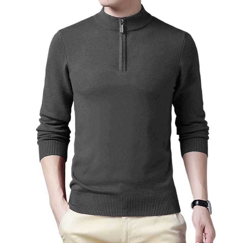 Autumn Mens Half Zipper Solid Color Sweaters Warm Turtleneck Streetwear Long Sleeve Pullover Knitted Vintage Sweater Men LX241024