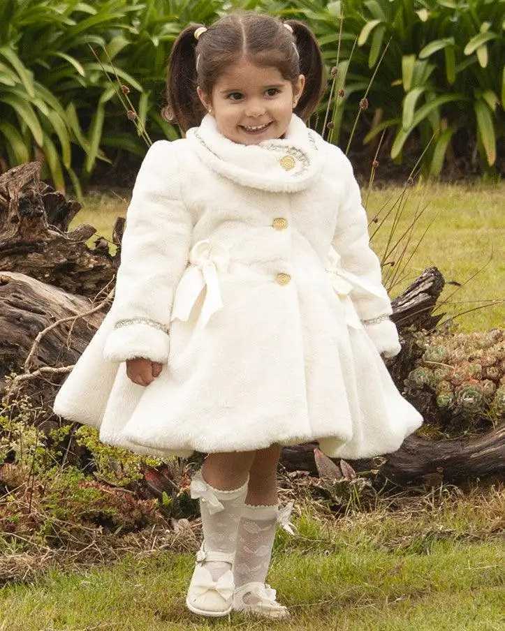 1-12Y Baby Girl Autumn White Palace British Spanish Princess Wool Coat Leisure Holiday Par Christmas W241023