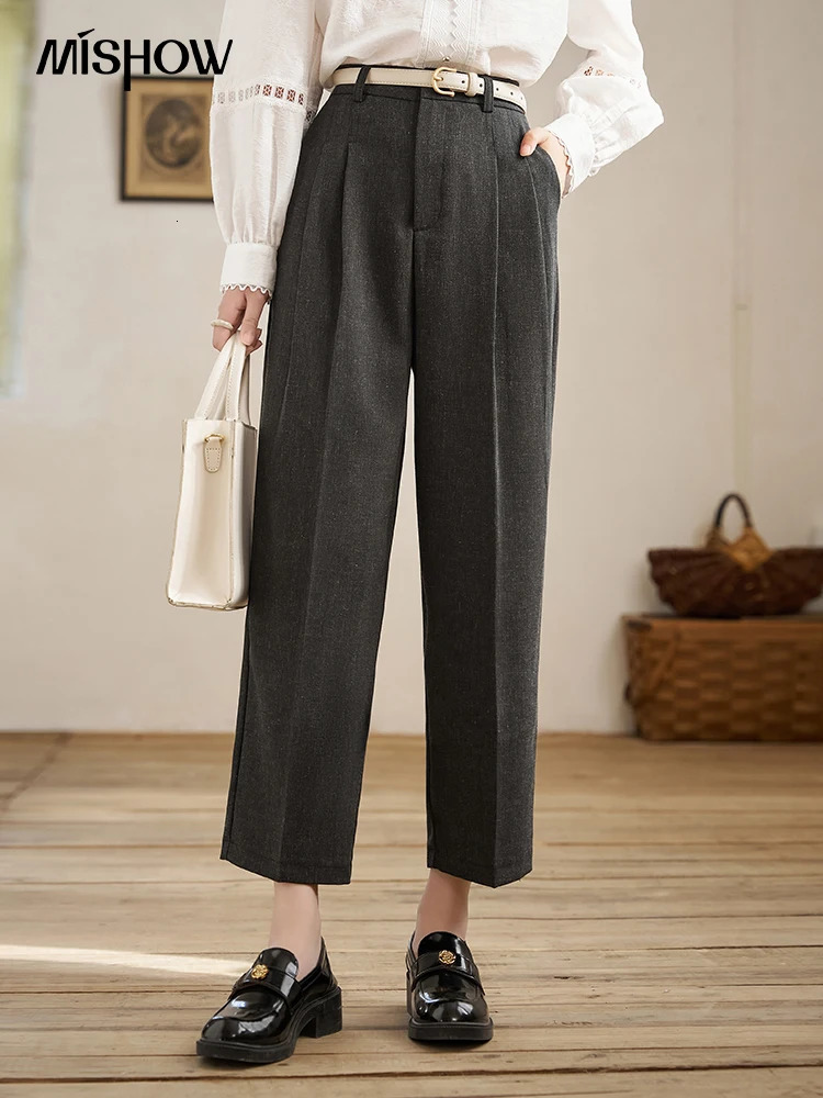 Mishhow French Tea Break Womens Casual Pants Spring High Waist Loose Pants Zipper Flying Pocket Solid Trouser MXD12K0599 241023