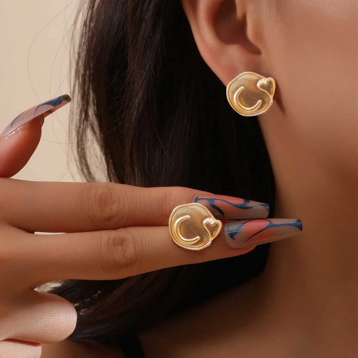 Gold Silver Chunky Glossy Round Sun Shape Cute Lovely Simple Holiday Ear Ornaments Stud Earrings for Daily Wear Jewelry GiftsX241023