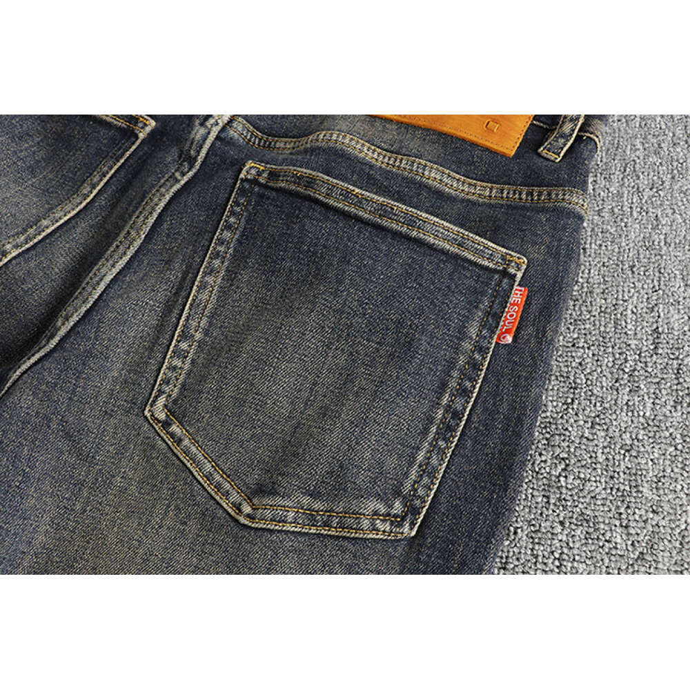 Waist Printed Retro Jeans Men Clothing Washed Distressed Denim Pants Cargo Straight Trousers Casual Wear Oversized Style Fashion