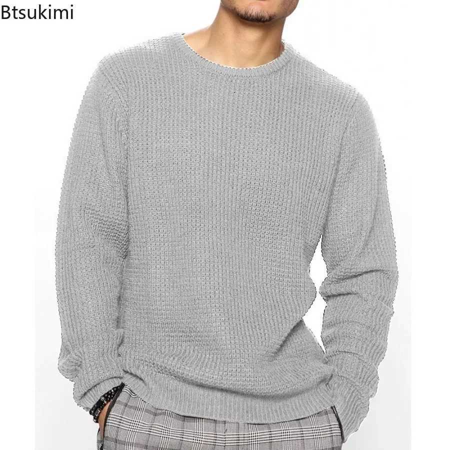 New 2024 Mens Knitted Sweater Top Autumn Winter Fashion Solid Color Loose Pullover Mens Casual Long Sleeve Round Neck Sweater LX241024