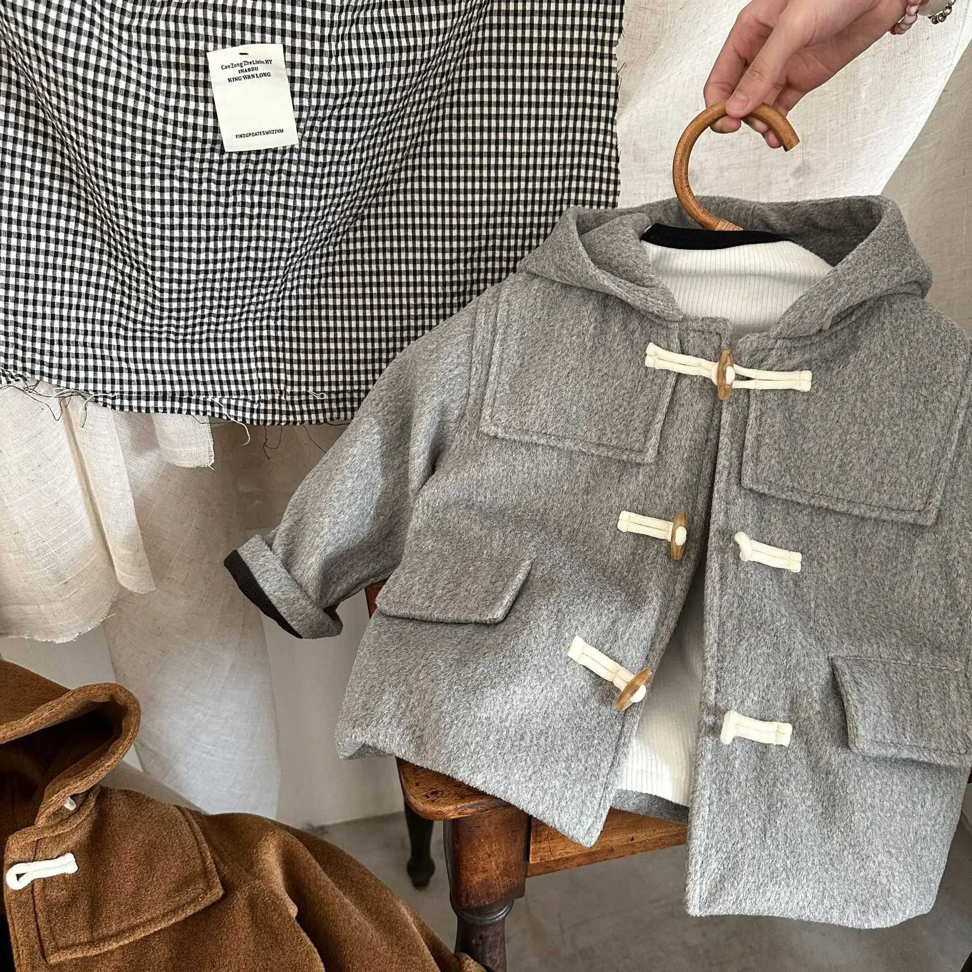 Childrens Coat 2024 Autumn New Boys and Girls Solid Color Hooded Baby Coat Medium length Top W241023