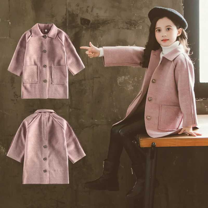 Long wool girl jacket childrens autumn warm coat childrens casual wool coat W241023