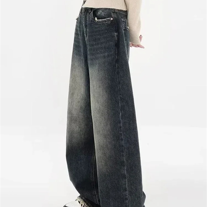 HOUZHOU Harajuku Y2K Baggy Jean Streetwear Retro Fashion Autumn High Waist Pants Loose Wide Leg Denim Trousers Female y241007