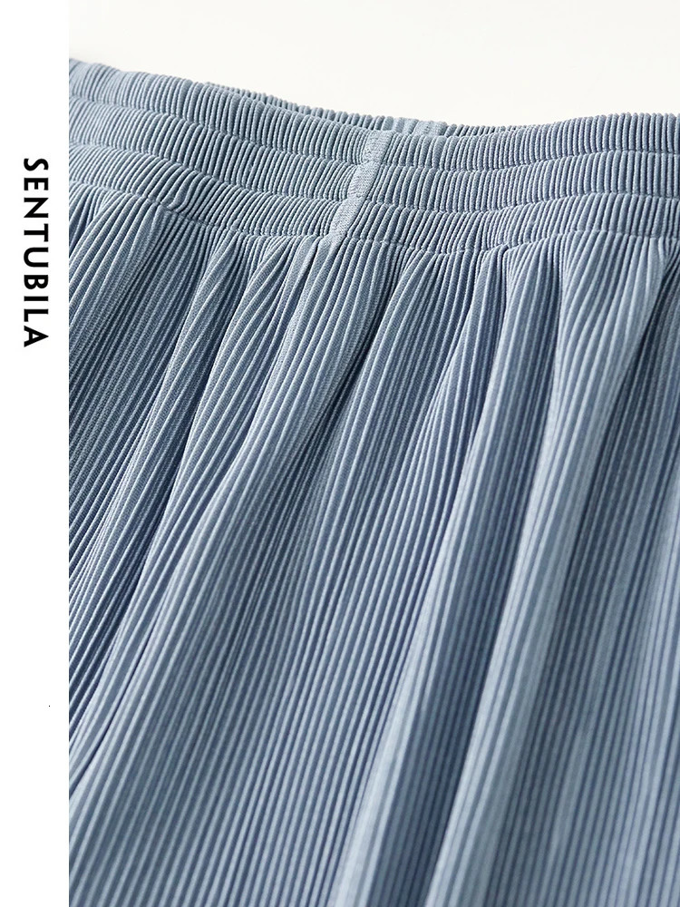 SENTUBILA Blue Elegant High Waist Wide Leg Pants Spring/Summer Elastic Waist Straight Loose Womens Trouser 141K53093 241023