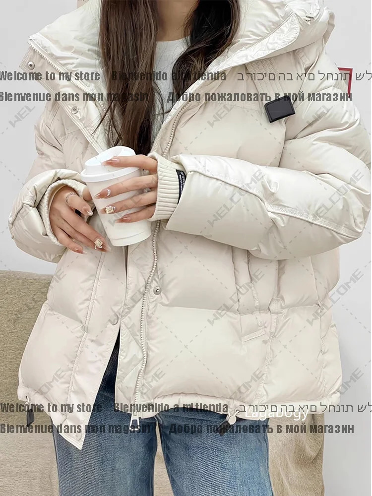 winter womens hooded inflatable jacket 90% white duck thick short jacket womens casual jacket 241023