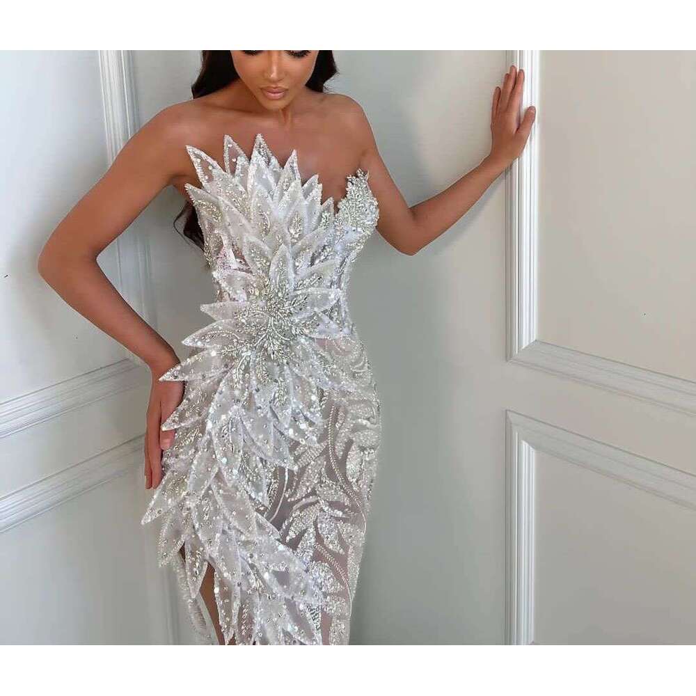 Sparkly Mermaid Evening Sleeveless V Neck Sequins Sexy Appliques Pearls 3D Lace Dias Beads Prom Dresses Custom Made