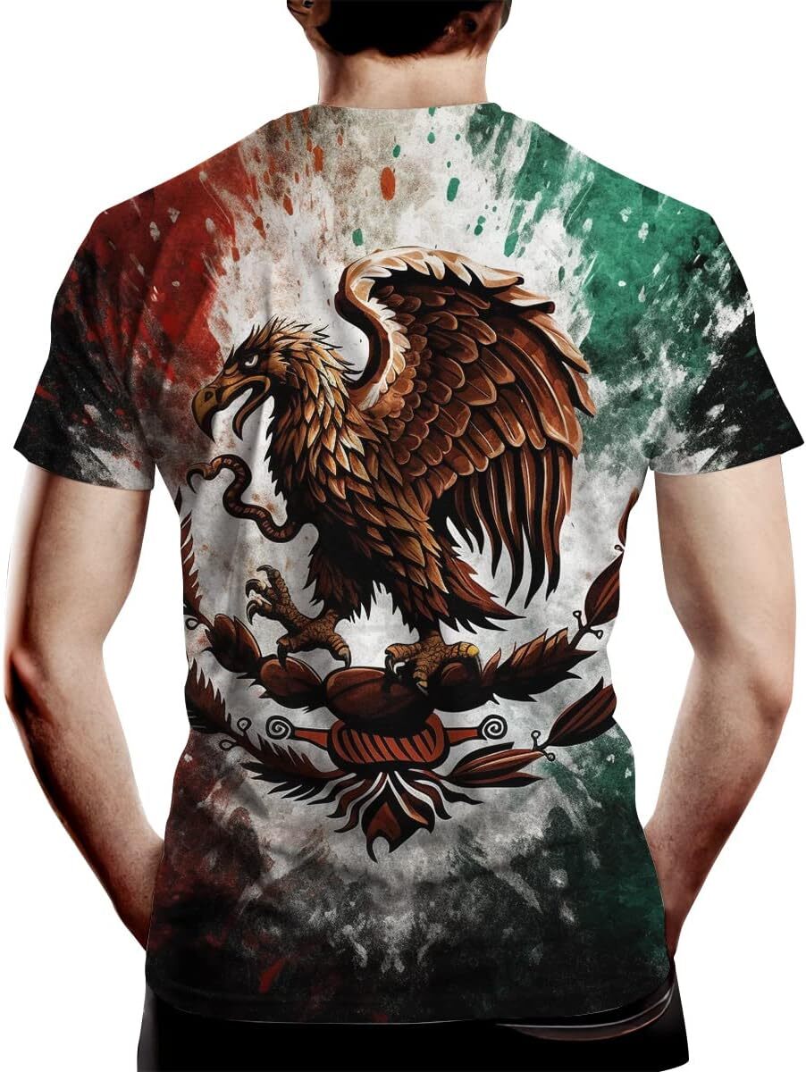 Mens T shirt Men's Mexican Flag and Eagle Print Short Sleeve Novelty Cool T-Shirt tee Casual tops summer clothesBreathable trend