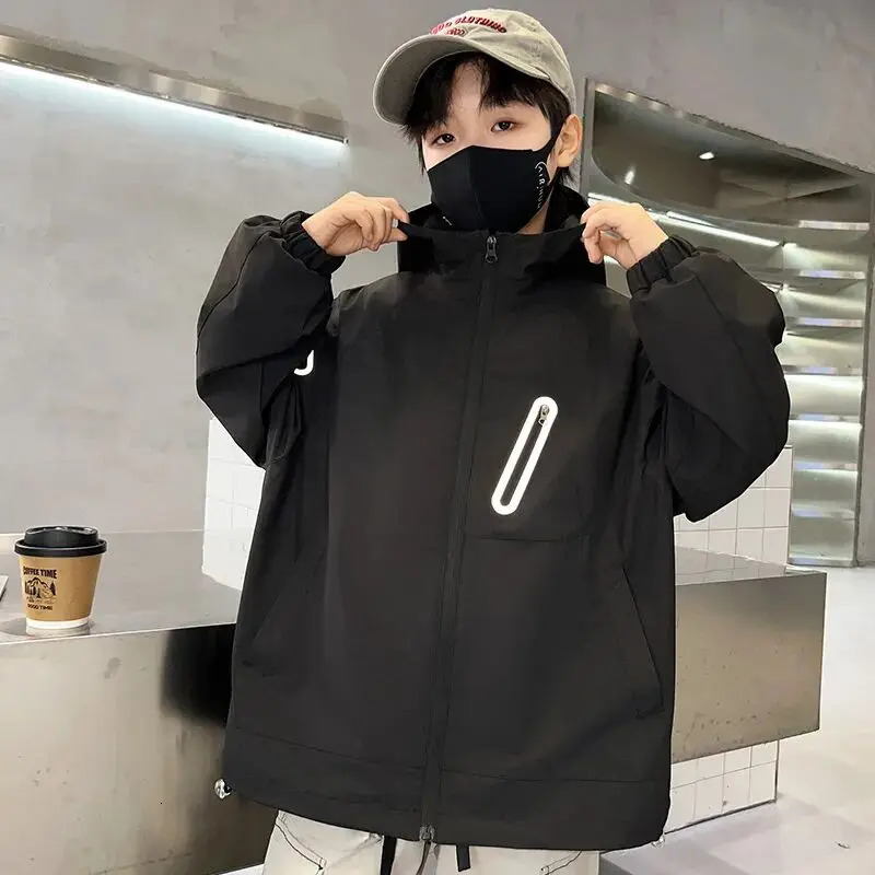 Fashionable childrens boys jacket casual hooded zipper childrens windproof jacket cartoon boys jacket 4 6 8 10 12 year old childrens clothing 241024