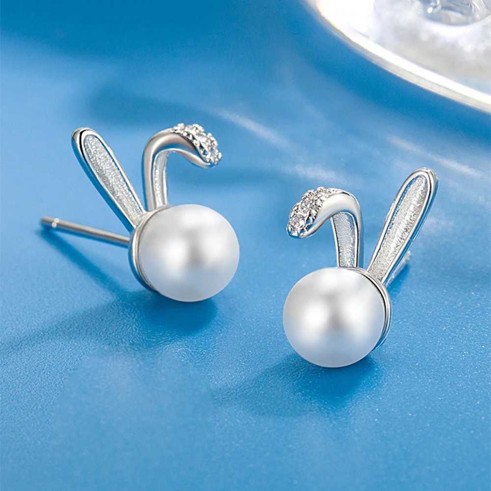Pure 925 Sterling Silver High-quality Jewelry New Rabbit Crysal Pearl Stud Earrings For Woman XY0267X241023