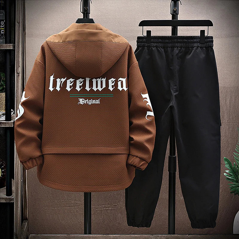 Autumn mens track and field clothing casual jogging hoodie spring sports shirt jacket pants 2-piece set hip-hop running sportswear 241024