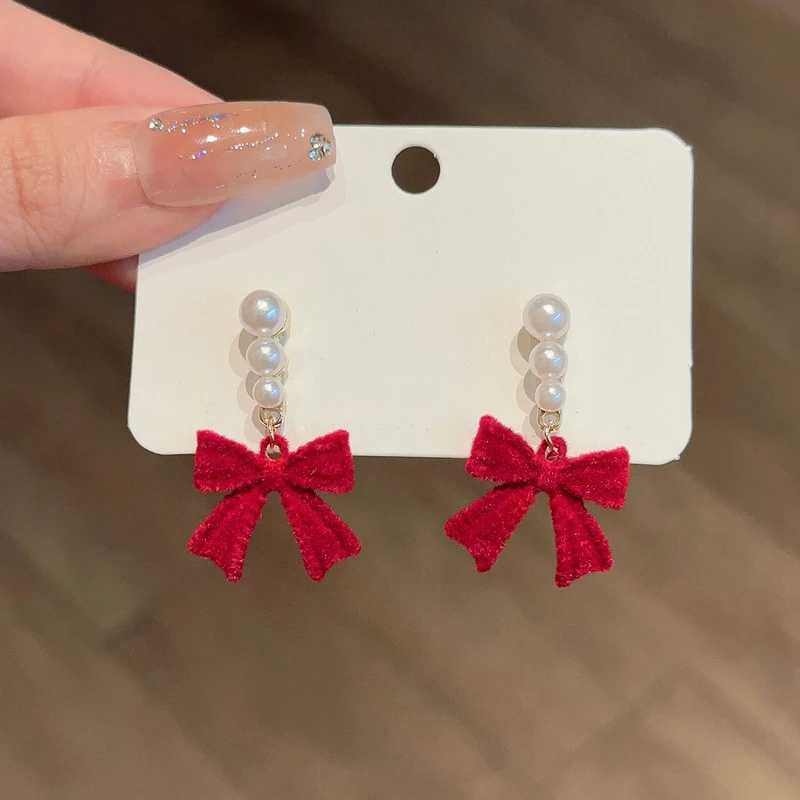 Red and black bow earrings suitable for women simulated pearl cloth bow earrings jewelry earrings exquisite gifts W241023