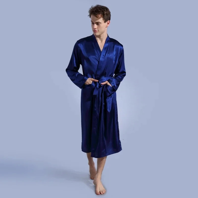 Mens V-neck satin robe kimono long bathroom sleepwear pajamas Christmas dress for weddings parties mens terrace dress 241023