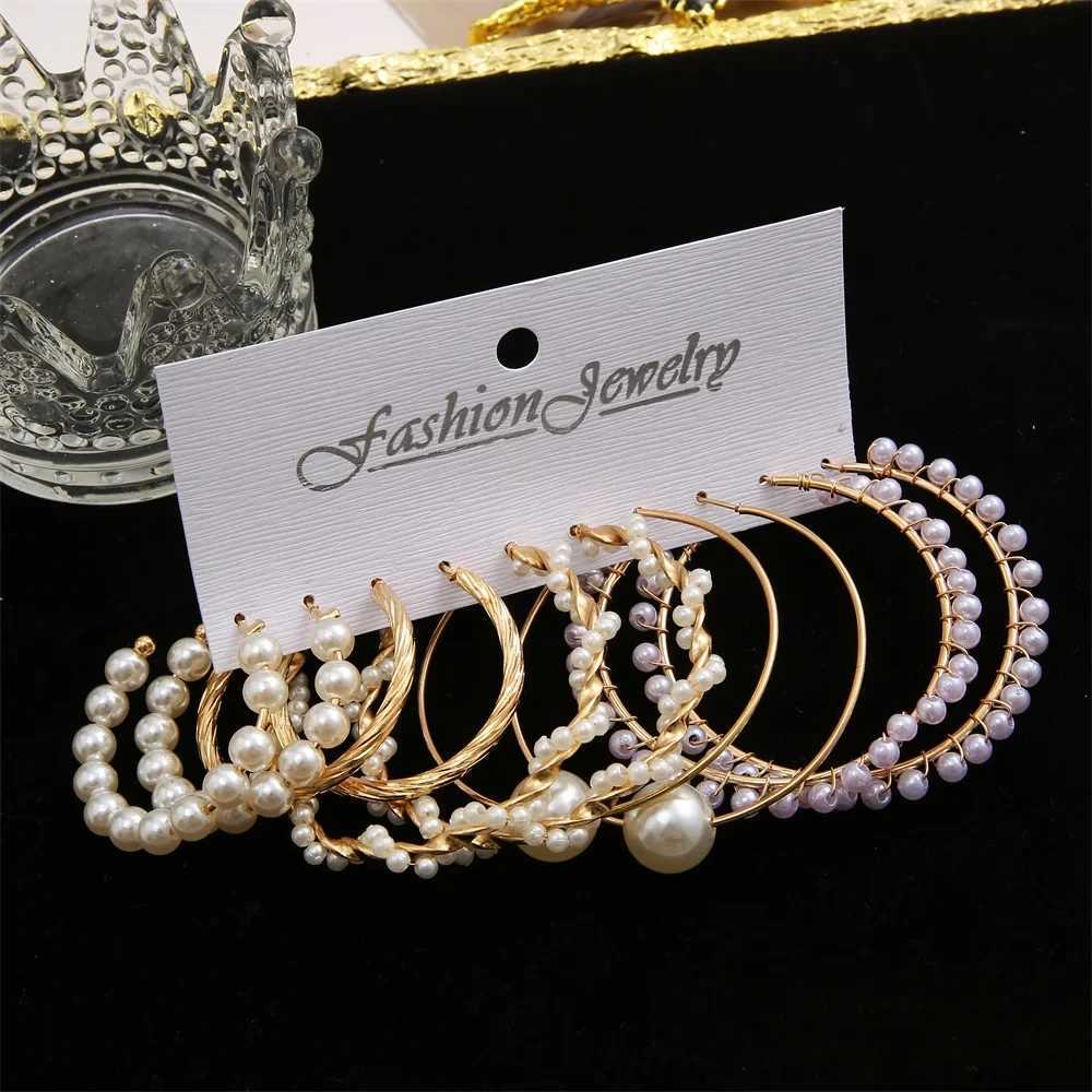 Pearl Heart Twisted Pendant Earrings Set Round Hoop Earrings Womens Retro Gold Trendy Jewelry Accessories W241023