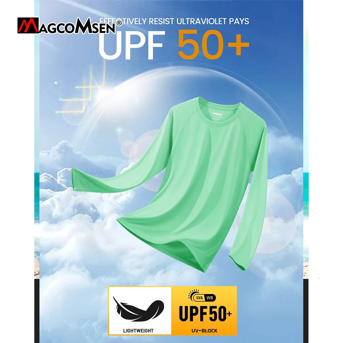 MAGCOMSEN Mens UPF 50Long Sleeve UV resistant T-shirt Summer Quick drying Fishing Sunscreen Sweatshirt Running Roller Top 241024