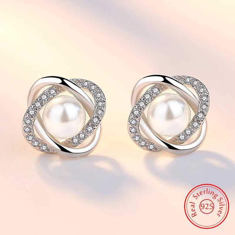 Real 925 Sterling Silver Crystal Jewelry New Cross Circle Pearl Stud Earrings For Women XY0200X241023