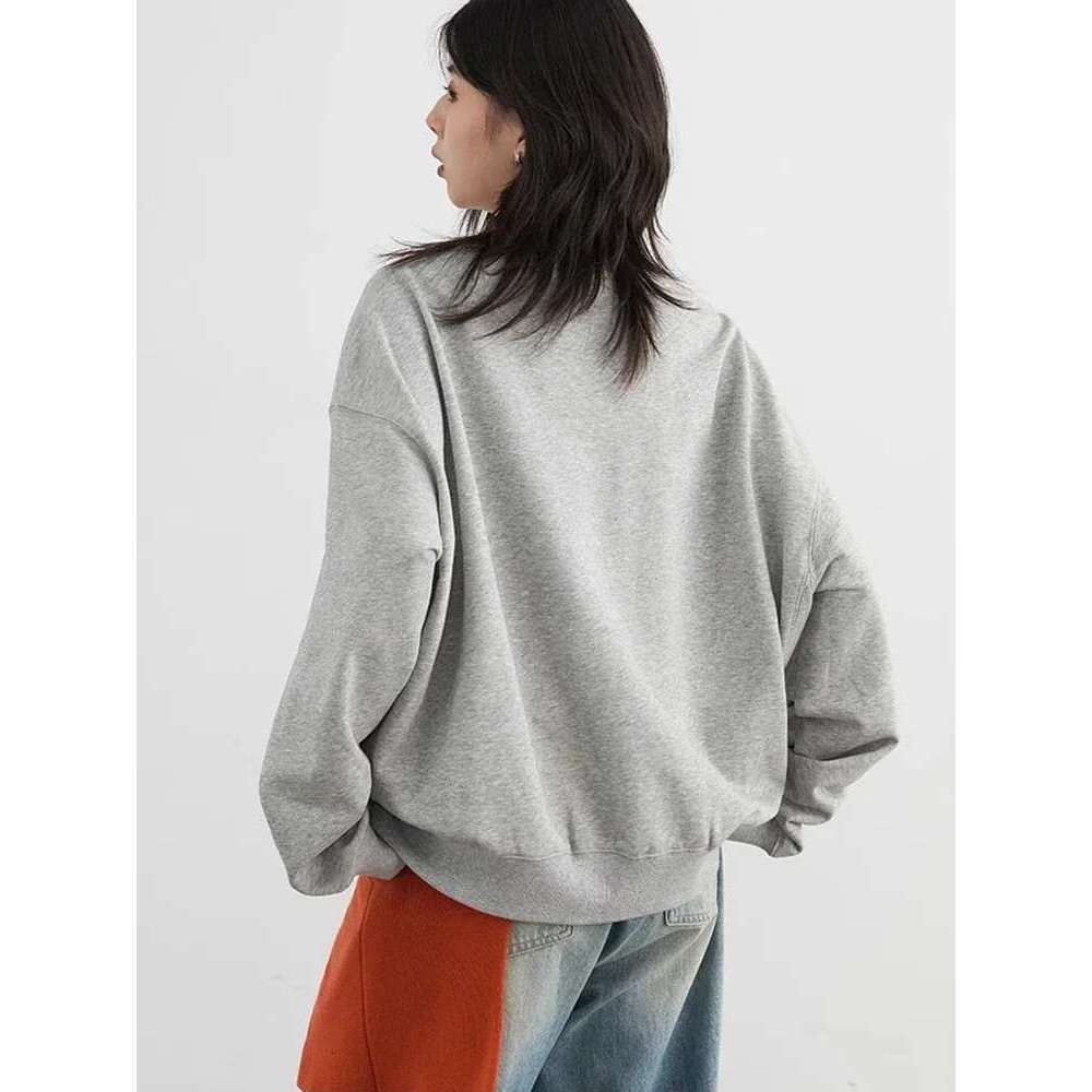 CHIC VEN Women Sweatshirts Loose Grey Coat Letter Embroidered O Neck Pullover Female Top Autumn Winter Clothes 2024