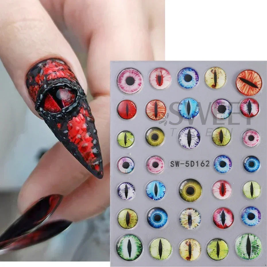 5D relief skeleton hand Halloween nail art sticker devils eye slider sticker DIY handmade decoration pointed nail accessory tool 241024