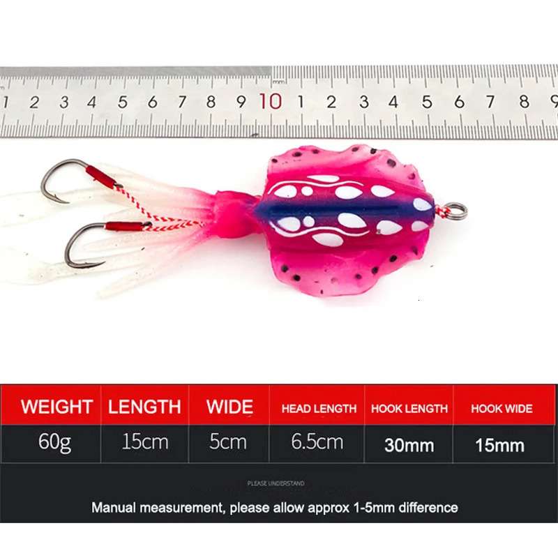 1PCS 60G Octopus Head Jigs 15cm for Boat Fishing Deep Sea Squid Biomimetic Soft Baits Accessories Equipment 241024