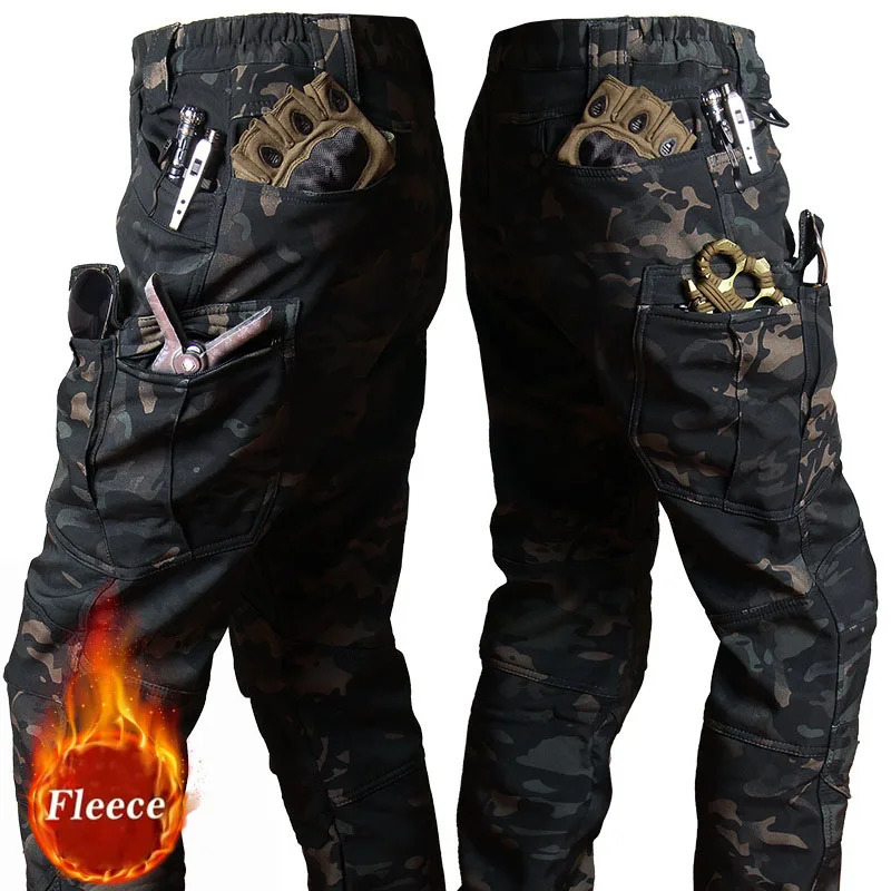 Winter tactical pants mens military shark skin soft shell cargo handcart outdoor multi pocket windproof and waterproof combat pants 241023