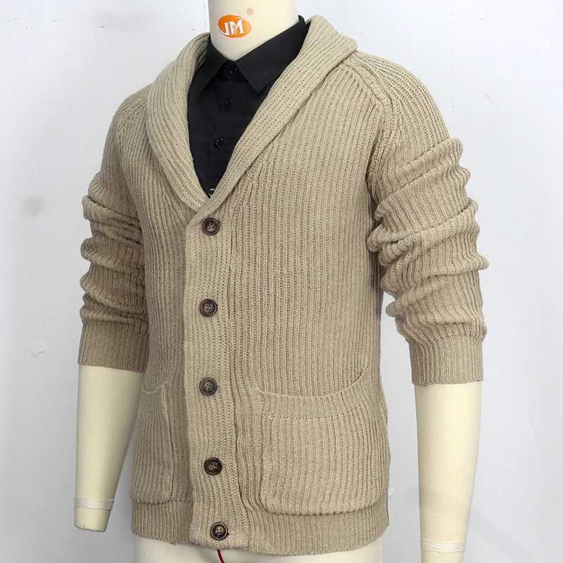 Mens Cardigan Sweater Autumn and Winter Solid Color Lapel Long Sleeved Outerwear Knitted Sweater Retro Sweater Clothing LX241024