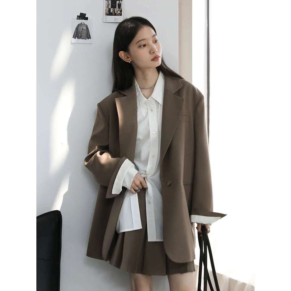 CHIC VEN Women's Blazer Loose New Single Button Jacket High Waist Pleated Skirt Female Clothing Set Spring Autumn 2024