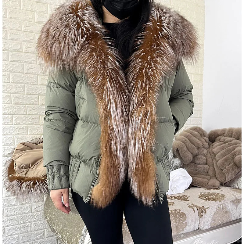 MAOMAOGONG White Duck Down Jacket Natural True Fox Fur Collar Down Jacket Thick Coat Winter Womens Warm Jacket 241023